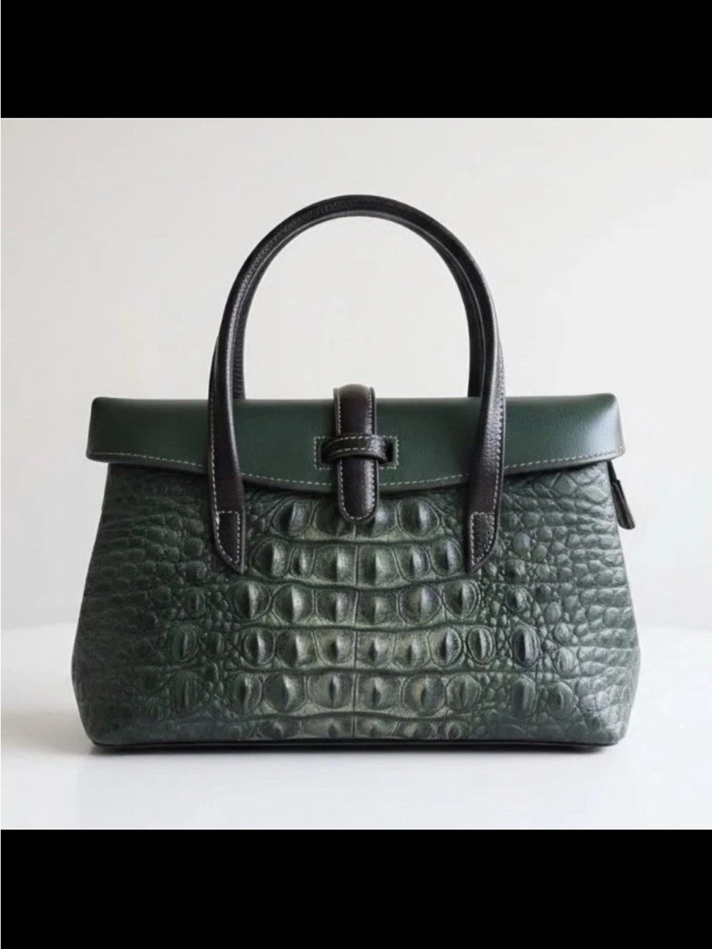 Privata  Vegan  Crocodile Embossed Top Handle Satchel Bag Buckle Closure NWOT